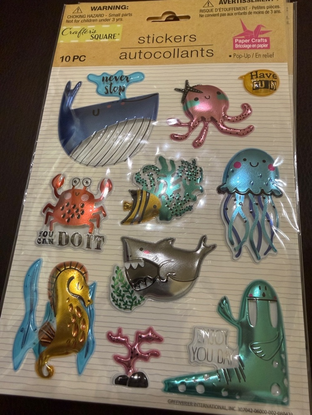 Crafter's Square Puffy Ocean Animal Stickers - Blue, Pink, Gold, Teal